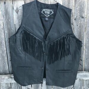 Black Leather Fringe Vest